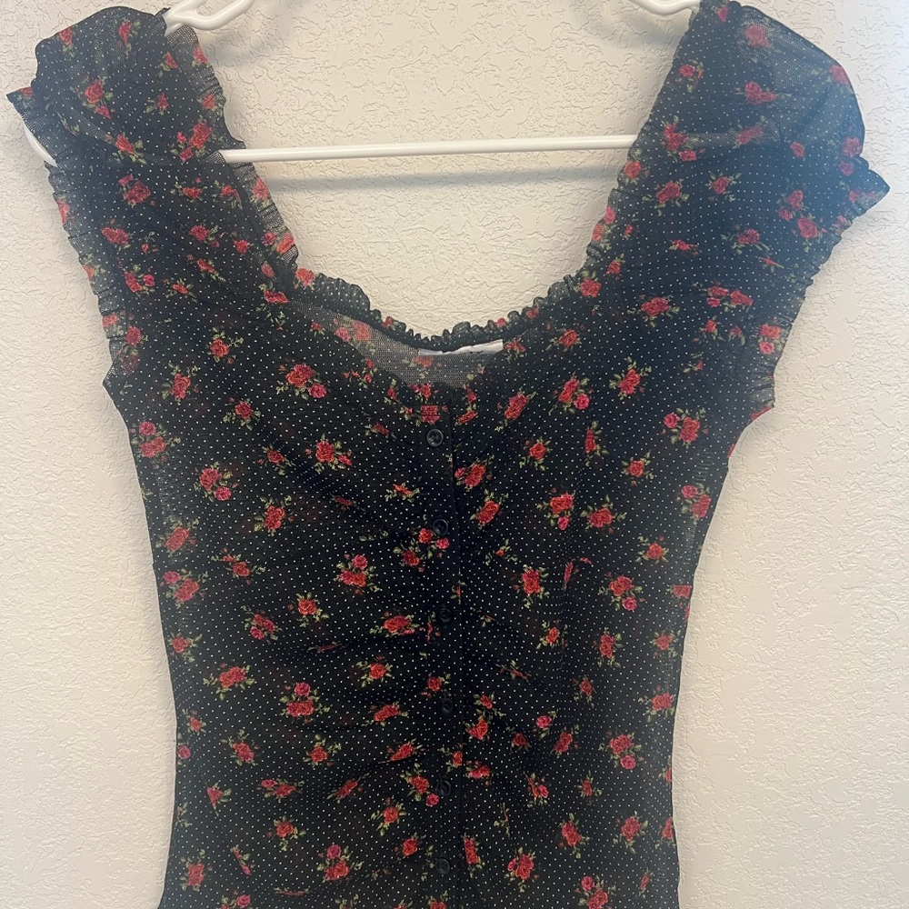 Floral Black Top